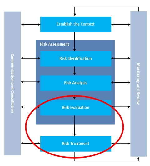 Risk assessment framework with risk evaluation and risk treatment highlighted